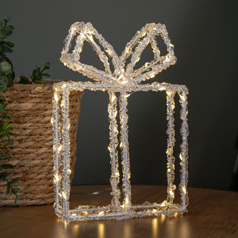 Image of 22cm Light up Acrylic Christmas Present with 80 Warm White LEDs