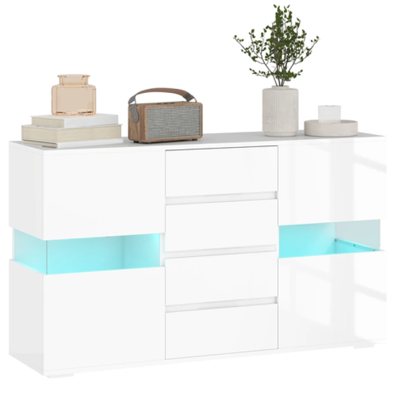 Image of HOMCOM HOMCOM LED Sideboard, High Gloss Storage Cabinet with 4 Drawers, White White One Size Unisex 5063603002579