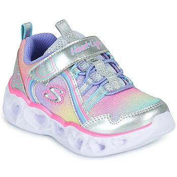 Image of Skechers HEART LIGHTS RAINBOW LUX Girls Childrens Shoes Trainers in Silver toddler,5 toddler,6 toddler,8 toddler