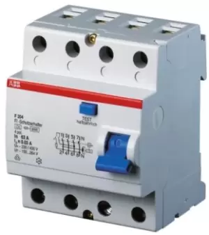 Image of ABB 4 Pole Type A Residual Current Circuit Breaker, 63A F204, 30mA