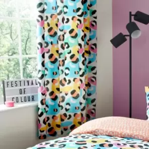 Image of Kids Be Wild Animal Print Lined Pencil Pleat Curtains, Coral, 66 x 72" - Bedlam