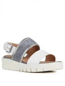 Image of Geox D Wimbley Wedge Sandal, White/Silver, Size 41, Women