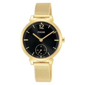 Image of Pulsar PN4076X1 Ladies Gold Mesh Bracelet Black Dial 50M Watch