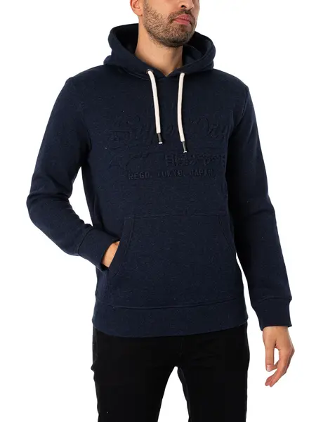 Image of Superdry Embossed Pullover Hoodie Surplus Blue Black Grit M