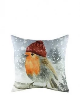 Image of Riva Home Snowy Robin With Hat Cushion