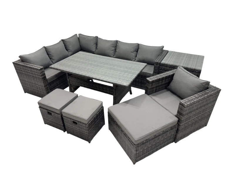 Image of Fimous Outdoor PE Rattan Sofa Set with with Chair 3 Stool Side Table in Dark Grey Dark Grey Unisex