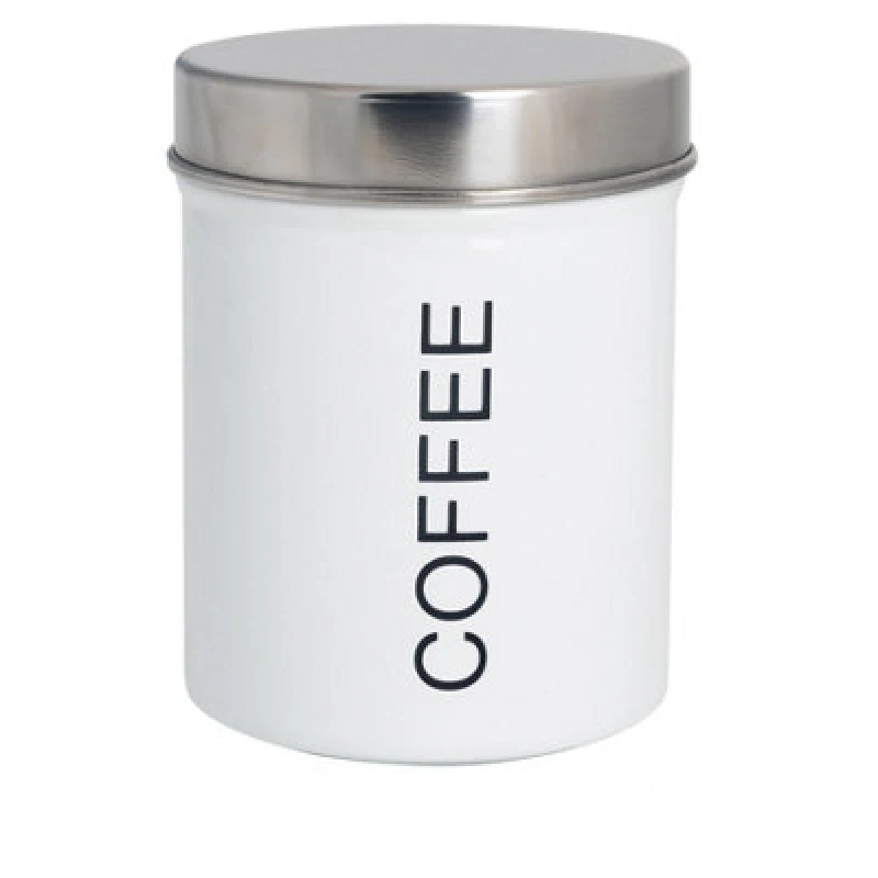 Image of Harbour Housewares Kitchen Coffee Canister - White - Round Metal Storage Caddy Tin Jar