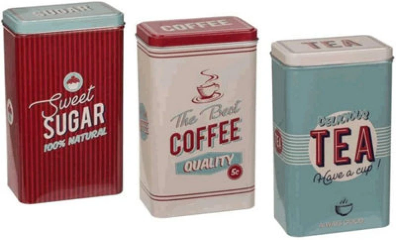 Image of Almineez Retro Set of 3 Stainless Steel Tea Coffee Sugar Jar Canisters Kitchen Multi unisex