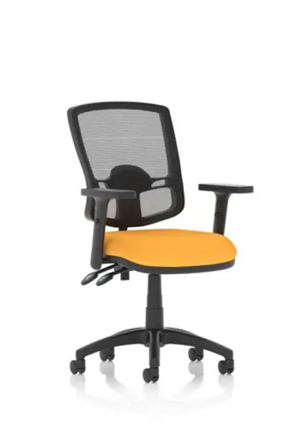 Image of Eclipse Eclipse Plus II Lever Task Operator Chair Mesh Back Deluxe With Bespoke Colour Seat in Senna Yellow With Height Adjustable Arms KCUP1613
