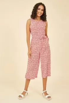 Image of Red Ditsy Floral Print Culotte Jumpsuit