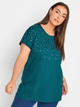 Image of Yours Two Pack Embellished T-Shirt - Black/Blue, Black, Size 16, Women