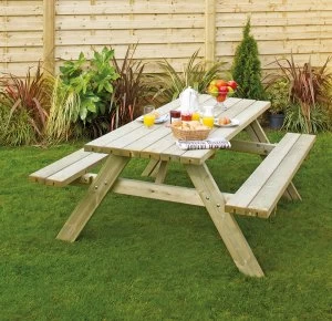 Image of Grange Fencing Oblong Wooden Picnic Table With Seats
