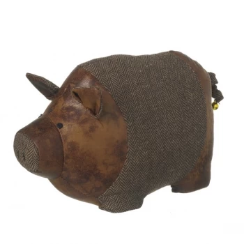 Image of Leather Look And Fur Pig Door Stop By Heaven Sends
