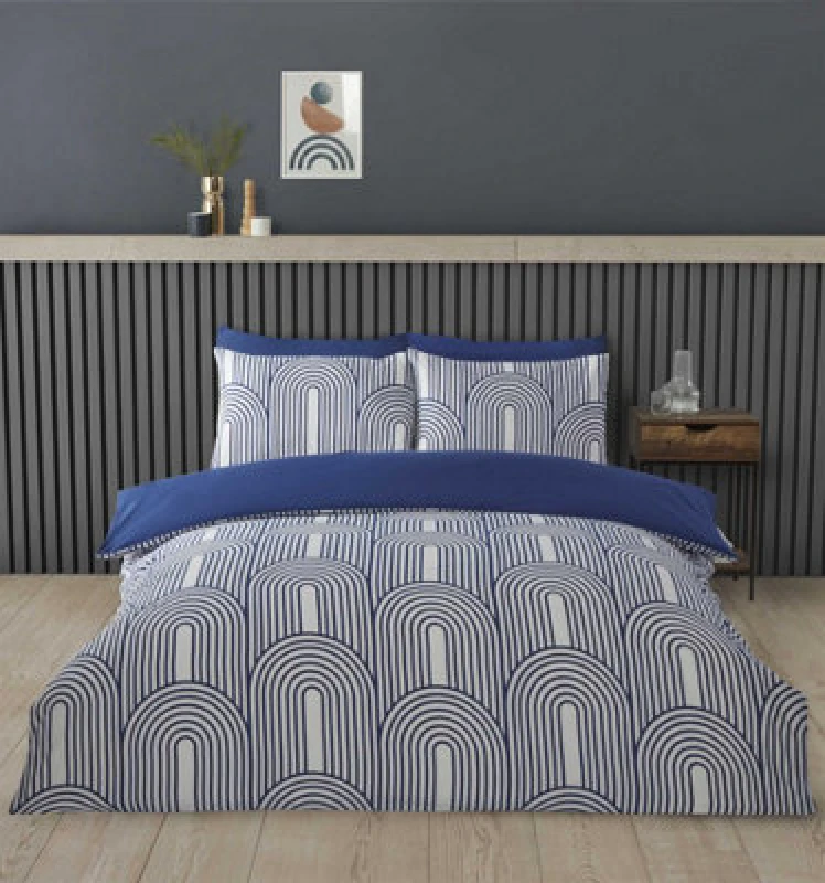 Image of Rapport Geometric Arches Blue Duvet Cover Set Single Bedding Set