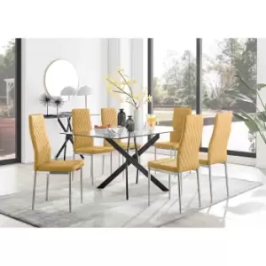 Image of Furniture Box Leonardo Black Leg Glass Dining Table and 6 Mustard Velvet Milan Chairs