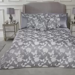 Image of Butterfly Meadow Floral Jacquard Duvet Cover Set, Silver, Single - Emma Barclay