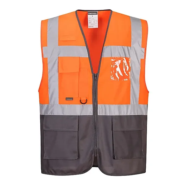Image of Portwest Warsaw Executive Class 1 Hi Vis Vest C476OGYXXL Colour: Orange / Grey