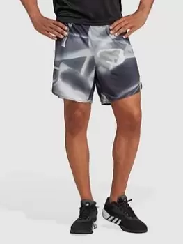 Image of adidas Performance Designed For Training Heat.rdy Hiit Allover Print Shorts, Grey, Size XS, Men