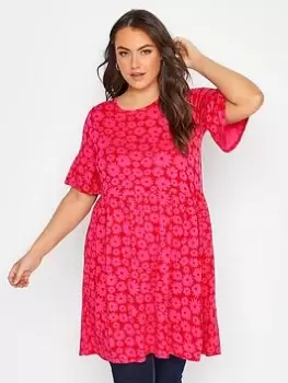 Image of Yours Smock Tunic Dress Pink Floral, Pink, Size 20, Women