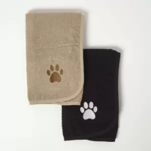Image of Homescapes - Set of 2 Black & Beige Pet Towels - Beige, Black