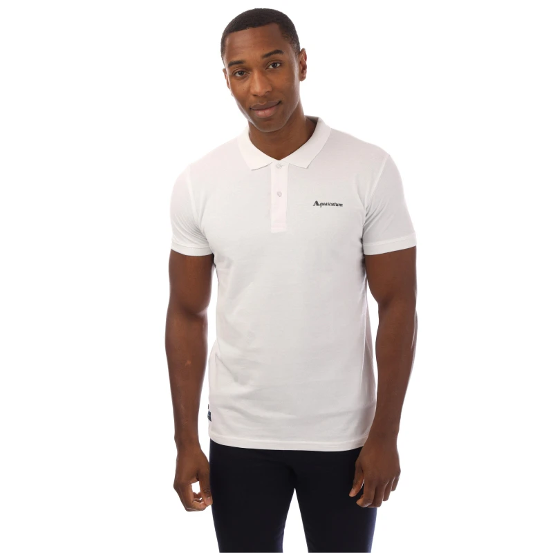 Image of Aquascutum Mens Short-Sleeve Polo White/Navy male Large