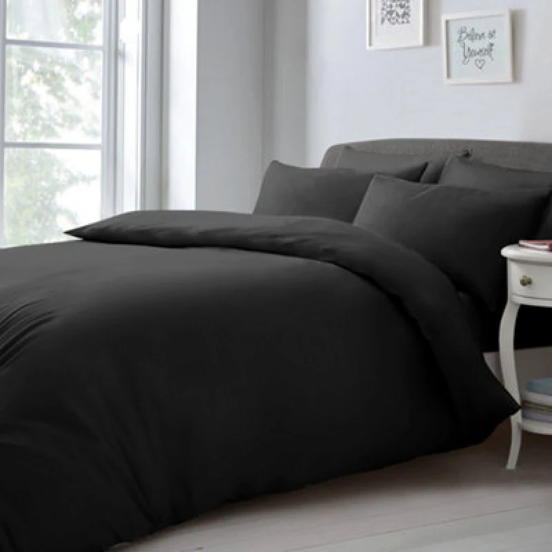 Image of Velosso Chic Microfibre Duvet Cover & Pillowcase Set with Button Closure in Black Size: Double Black Unisex Double