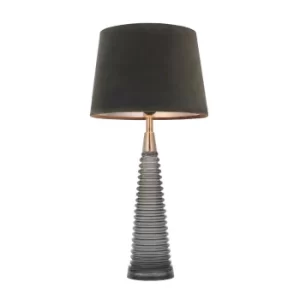 Image of Naia Table Lamp Charcoal Ribbed Glass, Bright Nickel Plate, Mocha Velvet Shade