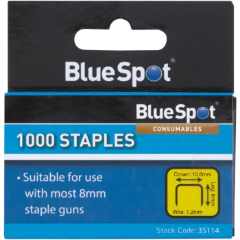 Image of 35114 8mm Crown Flat Wire Staples JT21 Style - Bluespot
