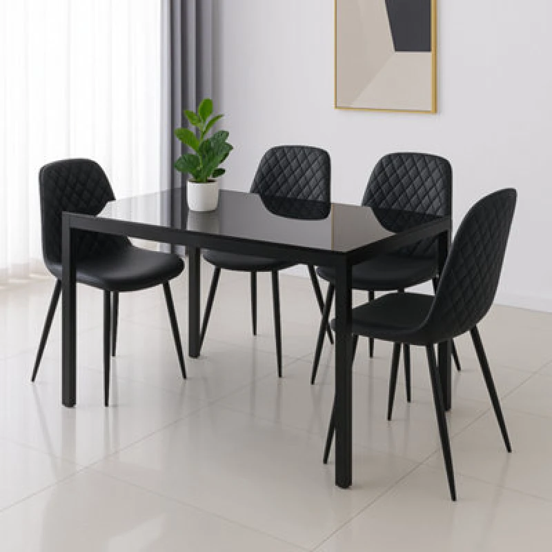 Image of KOSY KOALA Black Glass Table Set With 4 Black Chairs Home Dining Furniture Black Unisex