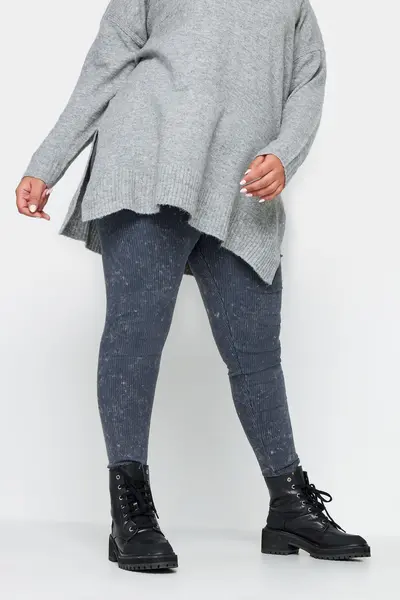 Image of Yours Ribbed Leggings Blue