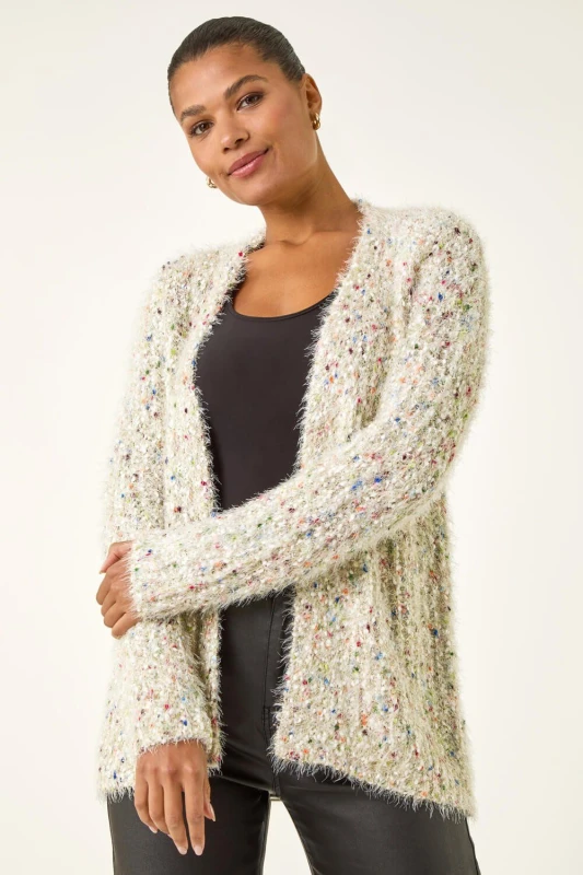 Image of Roman Fluffy Sparkle Cardigan Natural female