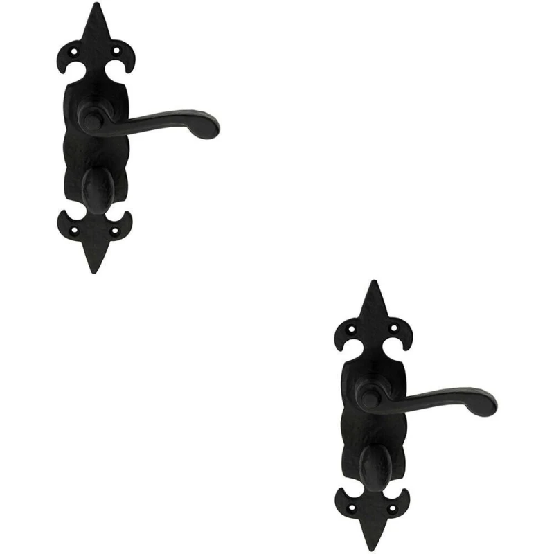 Image of Loops 2x PAIR Forged Scroll Handle on Bathroom Backplate 206 x 57mm Black Antique Black