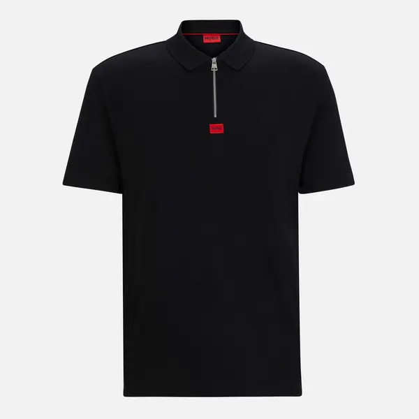 Image of HUGO Deresom241 Quarter Zip Cotton-Jersey T-Shirt - M