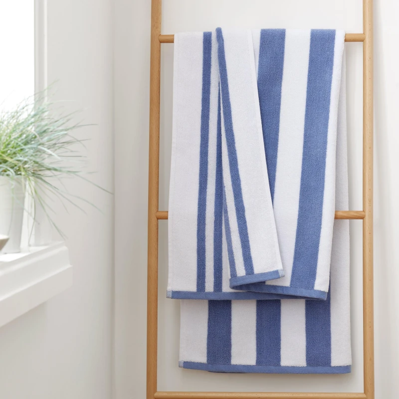 Image of Bianca Reversible Stripe Cotton Towel Blue unisex Bath Towel