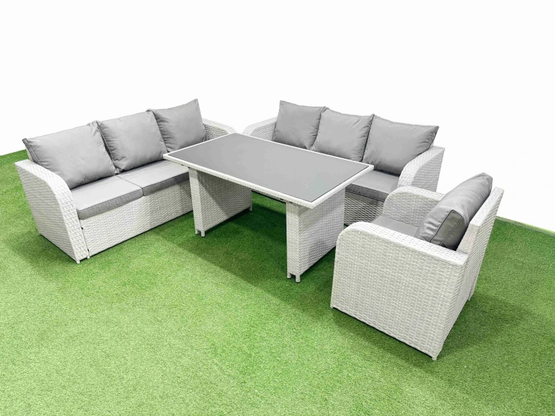 Image of Fimous 7-seater Patio Rectangular Table Sofa Set Light Grey Light Grey Unisex