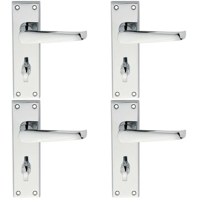 Image of Loops 4x PAIR Straight Victorian Lever on Bathroom Backplate 150 x 43mm Chrome Multi