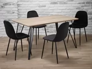 Image of LPD Genoa Light Oak 140cm Dining Table and 4 Black Velvet Chair Set Flat Packed