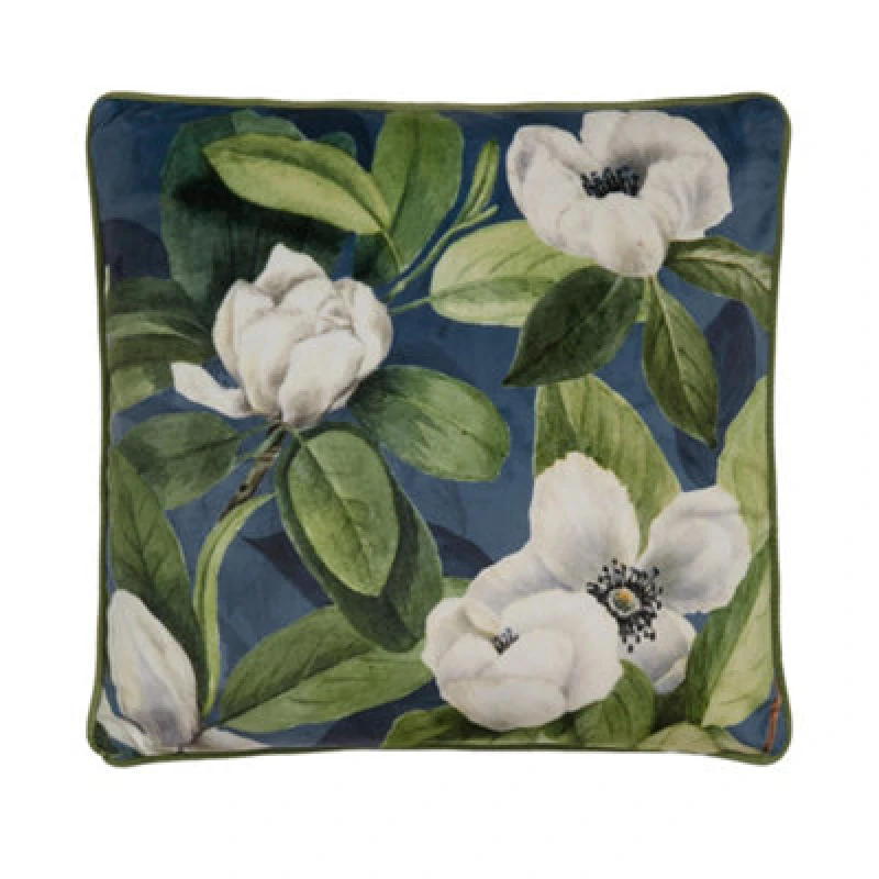 Image of Soiree Alaya Floral Teal Velvet Filled Cushion