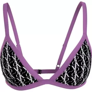 Image of Calvin Klein Triangle Monogram Fixed Bikini Top - Black