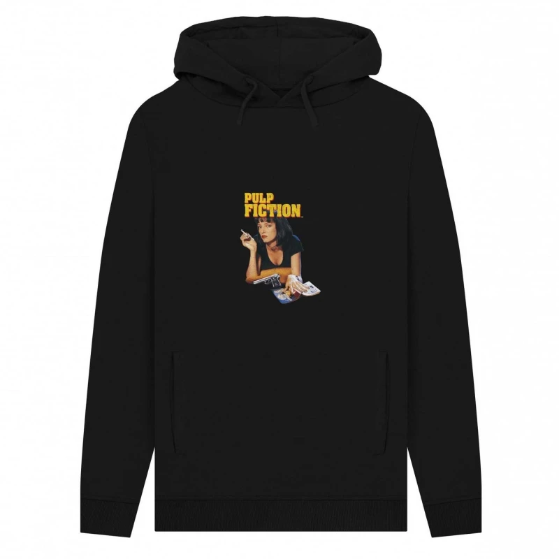 Image of Pulp Fiction Mens Mia Wallace Vintage Hoodie in Black Size: Small Black Male S