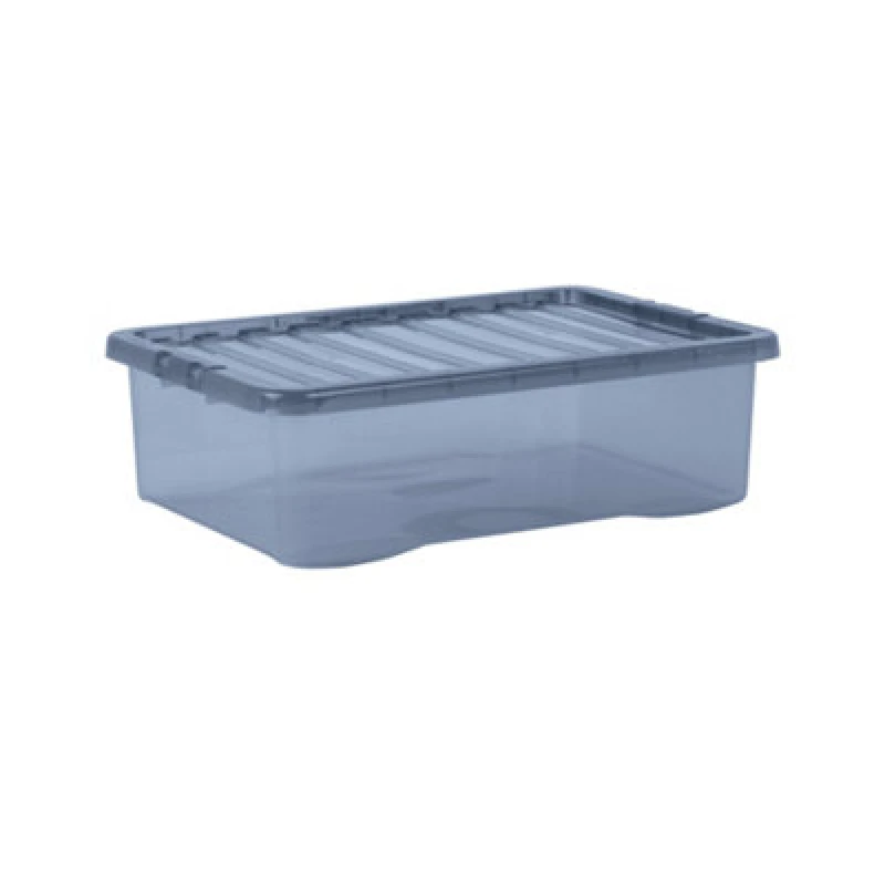 Image of Wham Crystal 5 X 32L Stackable Plastic Storage Boxes With Lids Tint Smoke