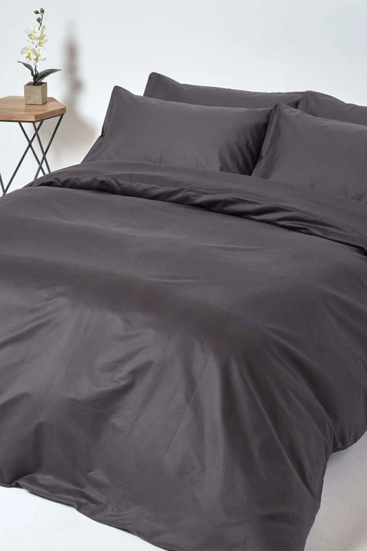 Image of Homescapes Egyptian Cotton Duvet Cover with Pillowcase 1000 TC Charcoal