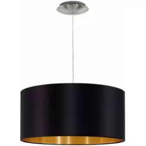 Image of Pendant Light Colour Satin Nickel Steel Shade Black Gold Fabric Bulb E27 1x60W