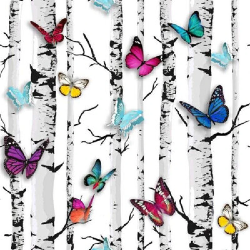 Image of UGEPA Colourful Butterfly Wallpaper Butterflies Trees Branch Birch Garden Feature ZF1795727_102529