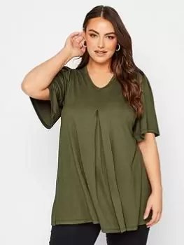 Image of Yours Pleat Swing Angel Sleeve Khaki, Green, Size 30-32, Women