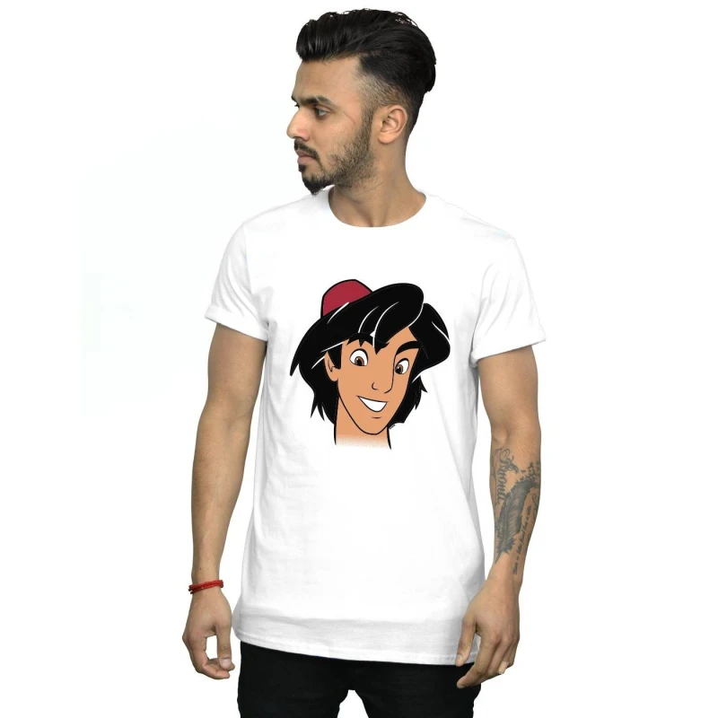 Image of Disney Men Aladdin Headshot T-Shirt in White Size: Small White S Male 5059568047168