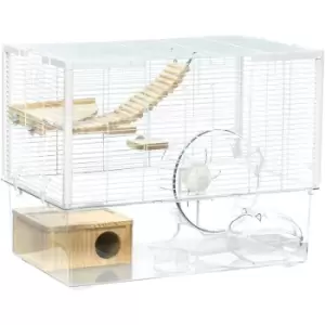 Image of PawHut Hamster Cage, Gerbilarium Cage w/ Deep Bottom, Ramp, Exercise Wheel - White