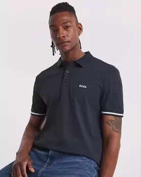 Image of BOSS Short Sleeve Tipped Arm Navy Polo