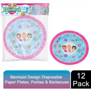 Image of Mermaid Design 9Inch 12 Disposable Paper Plates For Picnics, Parties & Barbecues