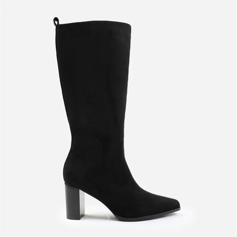 Image of Where's That From 'Delta' Block Heel Knee High Boots With Side Zip Black